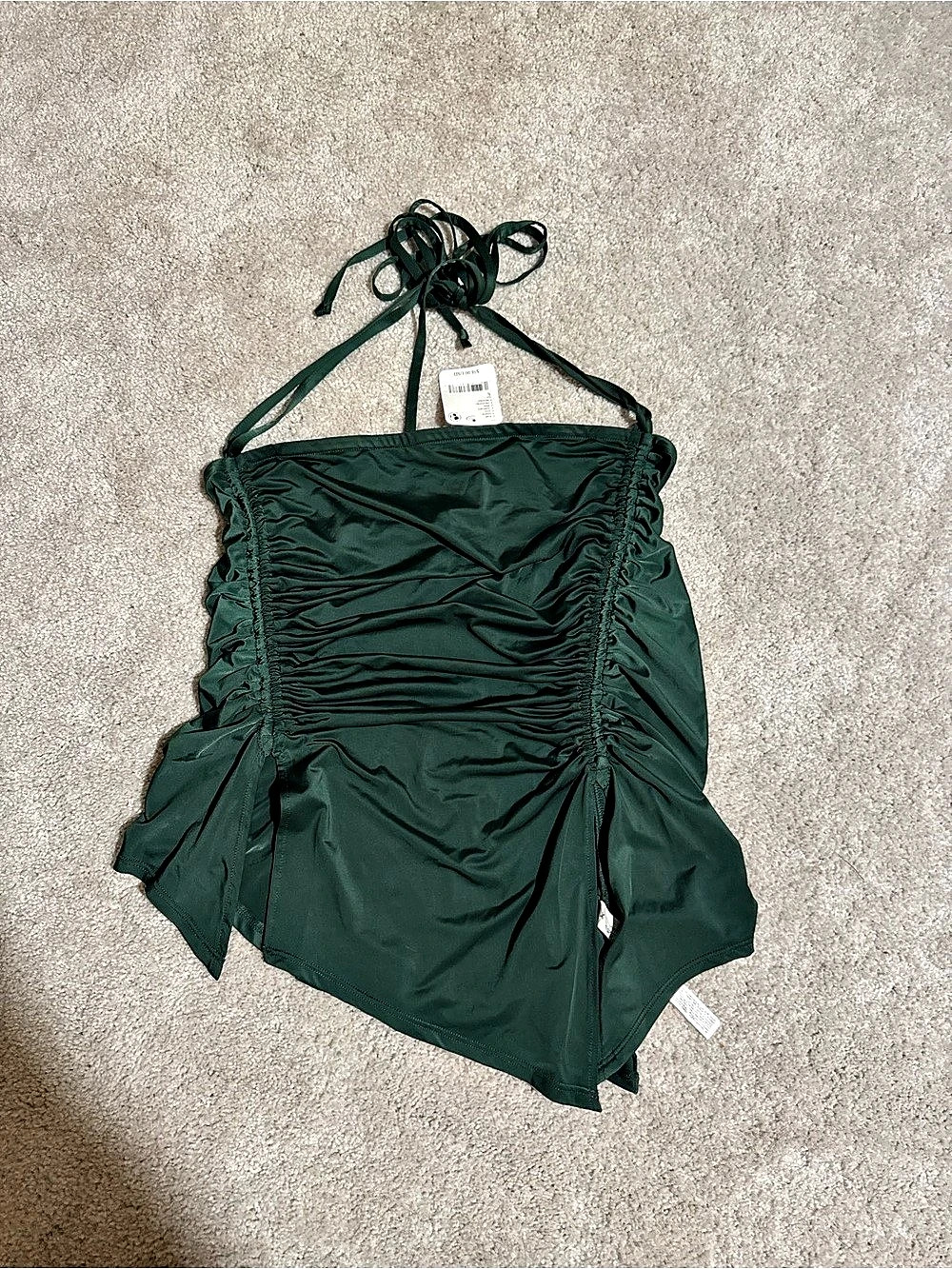 Free People Still Here Ruched Halter Top Ruched Green Crop Top Size Small NWT